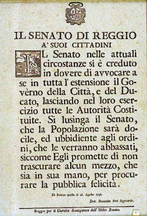 Il Senato di Reggio a’suoi Cittadini -26 agosto 1796