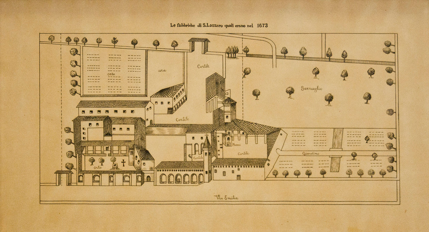 Prima sala: cronologia: Dal ‘500 all’800 pianta-san-lazzaro-1673