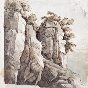 Ambito emiliano ( XVIII secolo) - Veduta di sperone roccioso con vegetazione