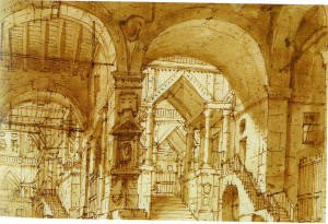 Francesco Fontanesi – Cortile interno delle carceri del castello nel quale è ritenuto prigioniero Arbace