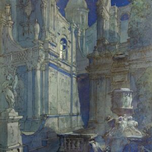 Giulio Ferrari - Studio scenografico di scorcio di chiesa con cupola