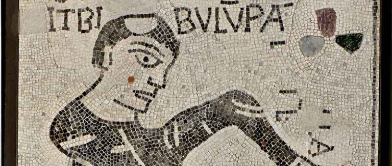 Mosaico 2 Musei Civici Reggio - Monaco con fiasco di vino