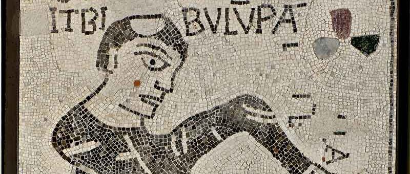 Mosaico 2 Musei Civici Reggio - Monaco con fiasco di vino